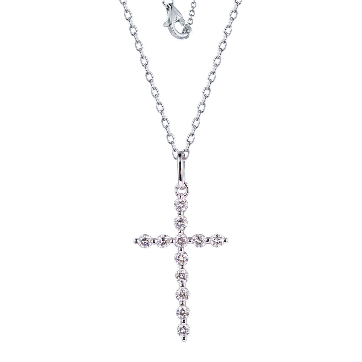 14K White Lab-Grown Diamond Cross Pendant in White Gold