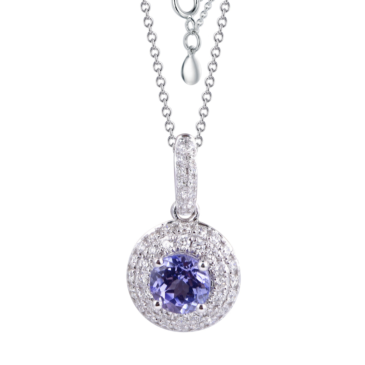 14K White Gold Tanzanite and Diamond Pendant