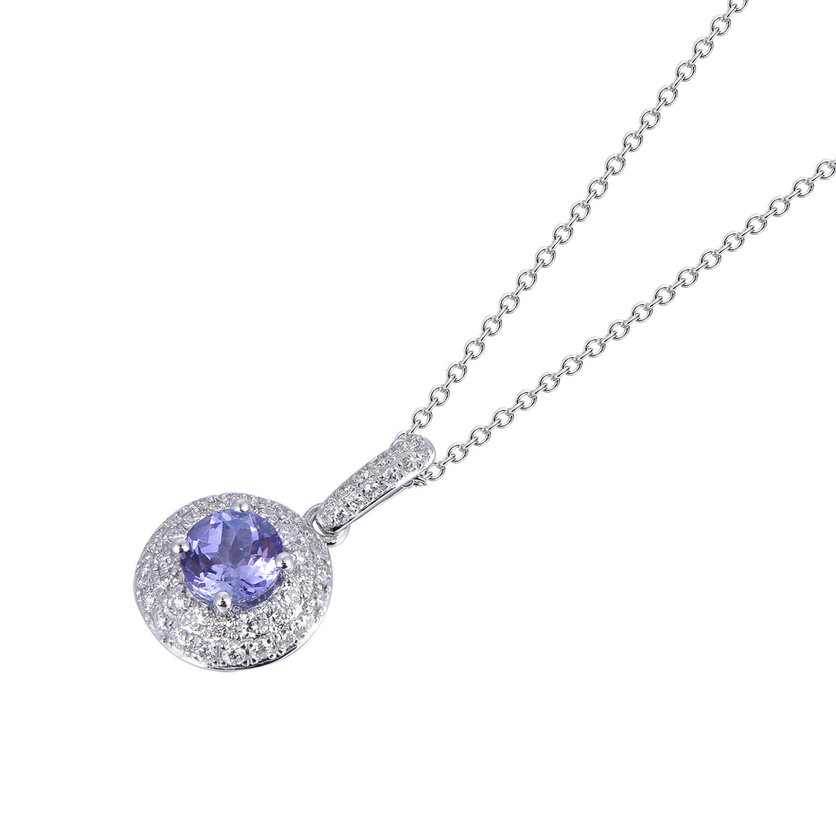 14K White Gold Tanzanite and Diamond Pendant