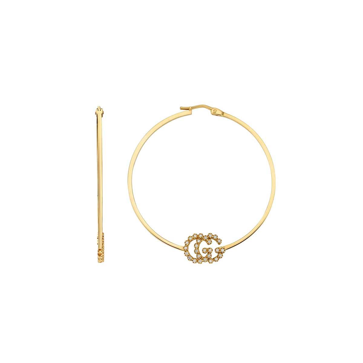 Gucci Yellow Gold GG Running Diamond Hoop