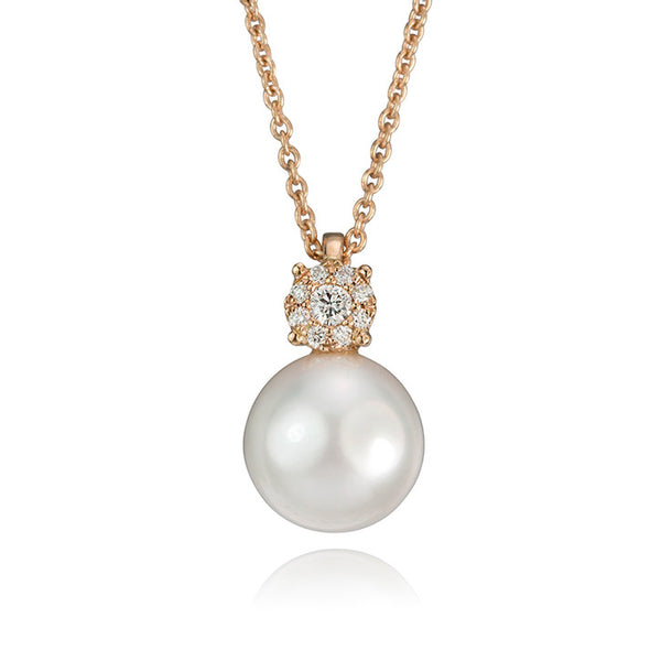 14k Rose Gold Pearl and Diamond Necklace