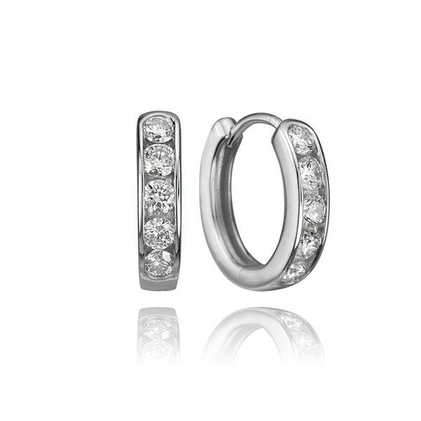 14k White Gold Channel Set Diamond Hoop Earrings