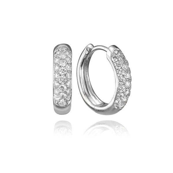 14k White Gold Pavé Diamond Hoop Earrings